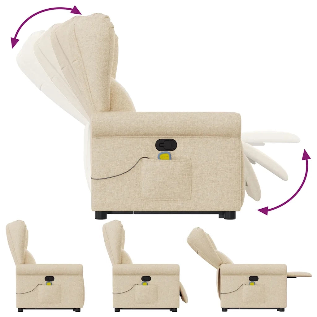 Poltrona Alzapersona Massaggiante Reclinabile Crema in Tessuto 3303392