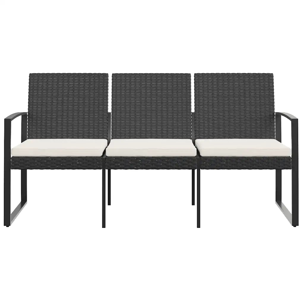 Panca da Giardino-Panca da esterno a 3 Posti con Cuscini in Rattan PP Nero