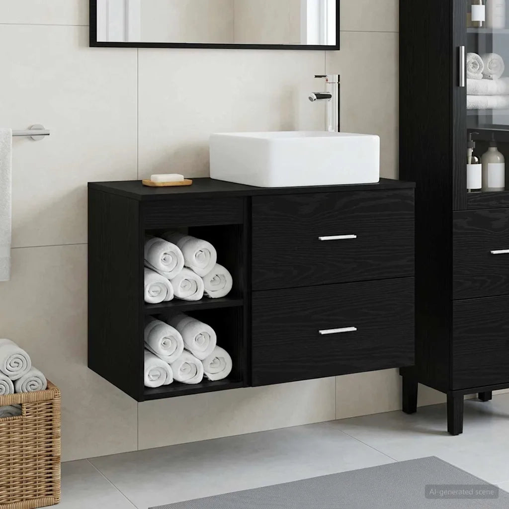 Set di mobili per il bagno 2 pcs Rovere Nero 3403881