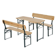 Set Birreria da Esterno Tavolo e 2 Panche con Schienale Pieghevoli in Legno di Abete