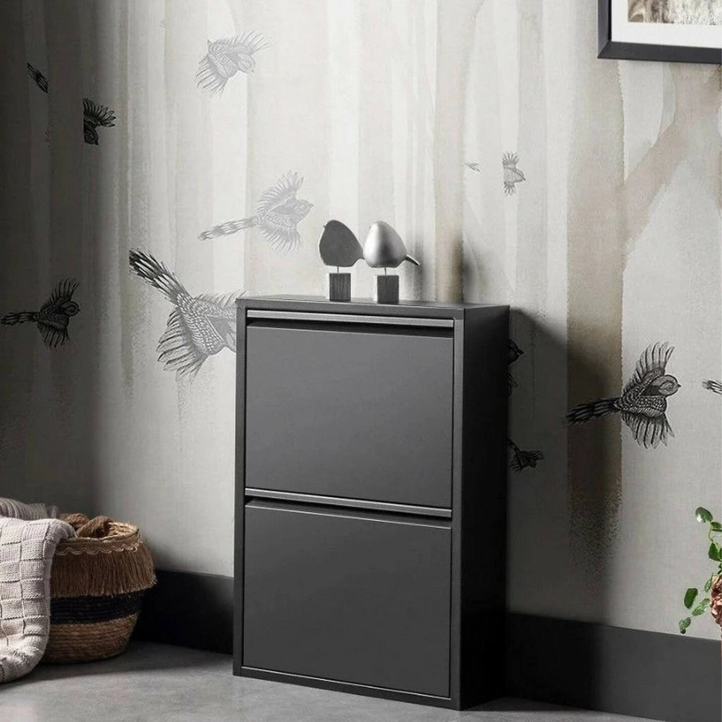 Scarpiera Igina, Mobile portascarpe in metallo, Armadio da ingresso multiuso, Mobiletto per calzature, 50x15h71 cm, Nero