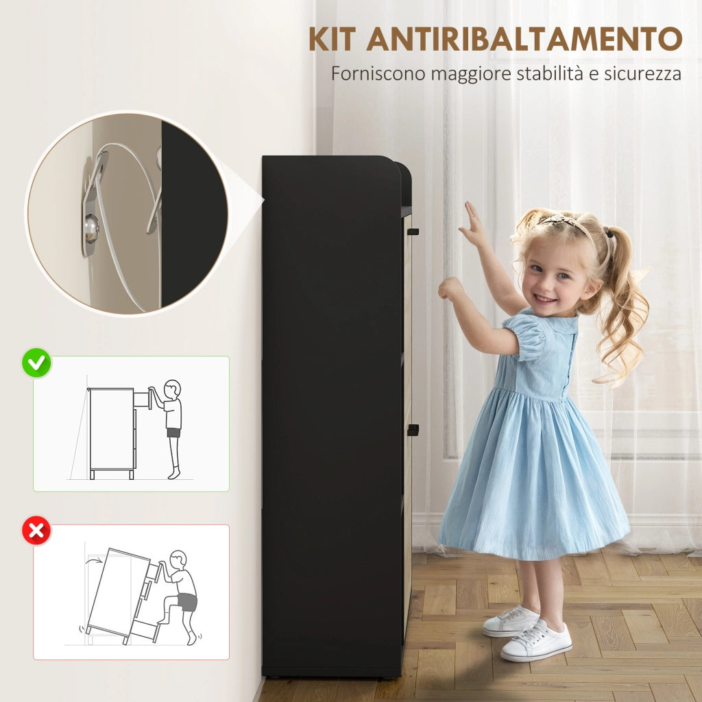 Scarpiera con 2 Cassetti e 3 Vani Aperti ¨C zephmum ¨C Nero 83x24x90.5 cm
