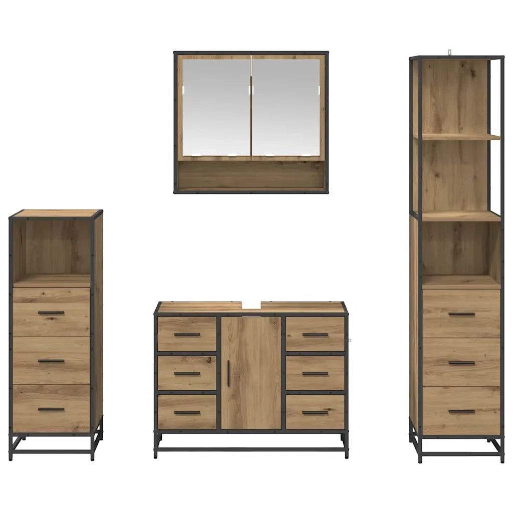 Set di mobili per il bagno con porta 4 pcs rovere artigianale 3402463