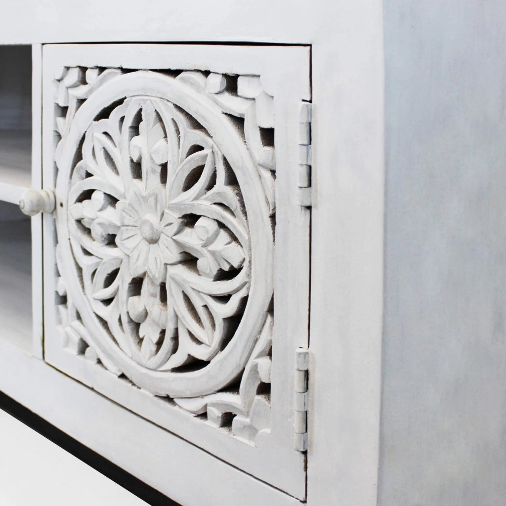 Porta tv con decoro 2 ante 2 ripiani in Legno Metallo cm 130x40x55 - KONNOR