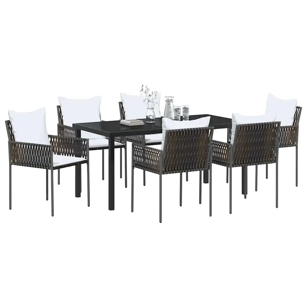 Set da Pranzo per Giardino 7 pcs Marrone e Nero Rattan in PE
