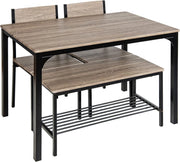Set Tavolo e Sedie da Cucina 4 Pezzi, Tavolo da Pranzo con 2 Sedie e 1 Panca, Set Mobili da Cucina Salvaspazio con 4 Posti, per Cucina, Sala da Pranzo, Soggiorno (Rovere grigio)