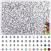 Letterkralen 1000 Stuks - Witte/Zwarte - Acryl - 4 x 7 mm - Per Sieradi - Inchiostro Duro - Fori 1 mm - Sieradenkralen