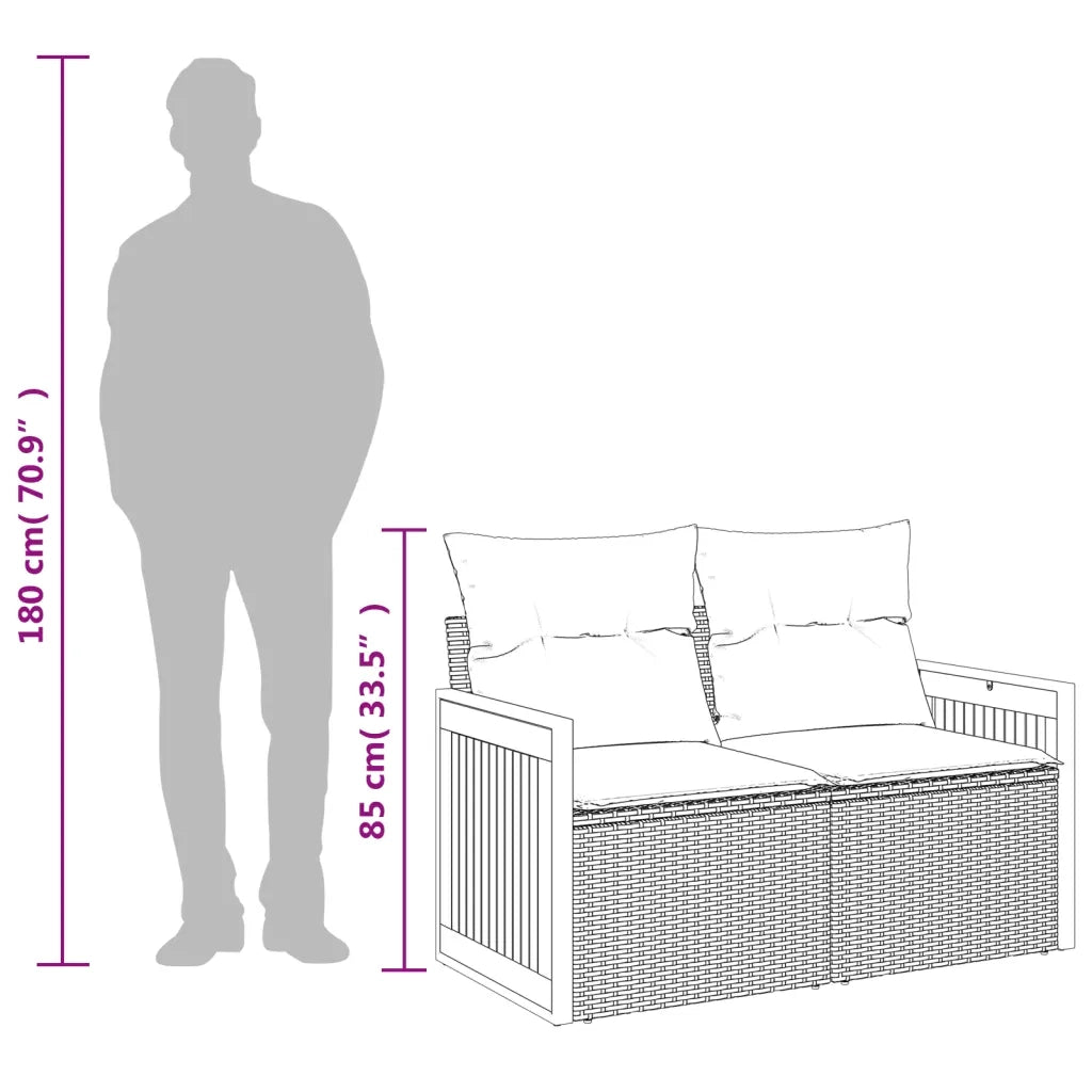 vidaXL Divano da giardino con cuscini 2 posti nero in polyrattan