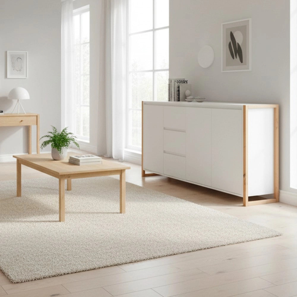 Credenza New Denver3 con 3 cassetti e 3 ante bianco e rovere 160x40x88H