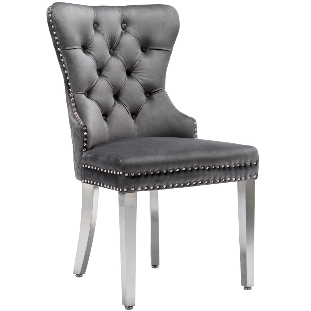 Sedie da Pranzo Imbottite in Velluto ¨C MINIMAL ¨C Grigio, Gambe in Metallo, Set 2 Pezzi