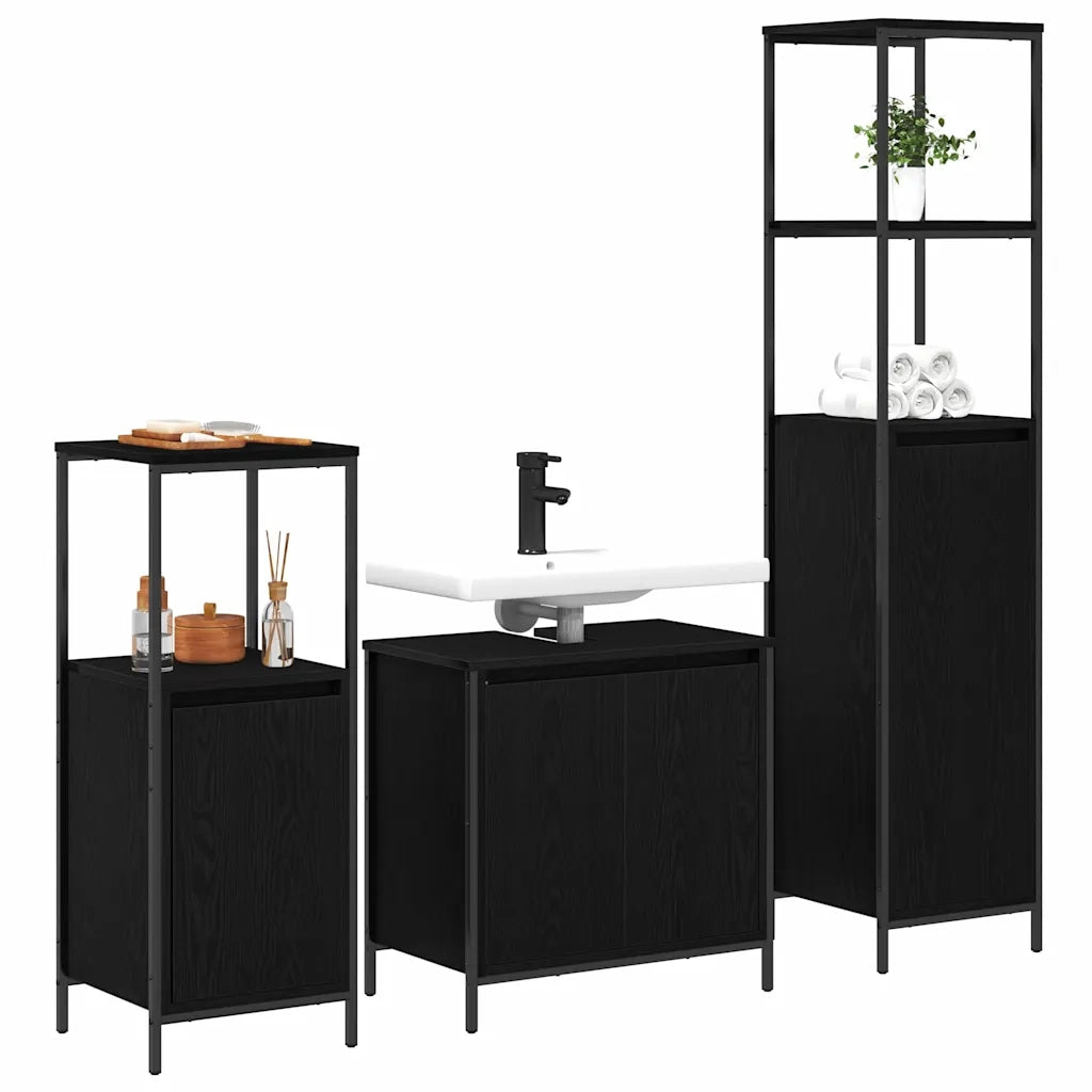 Set di mobili per il bagno 3 pcs Rovere Nero Legno multistrato 3328394