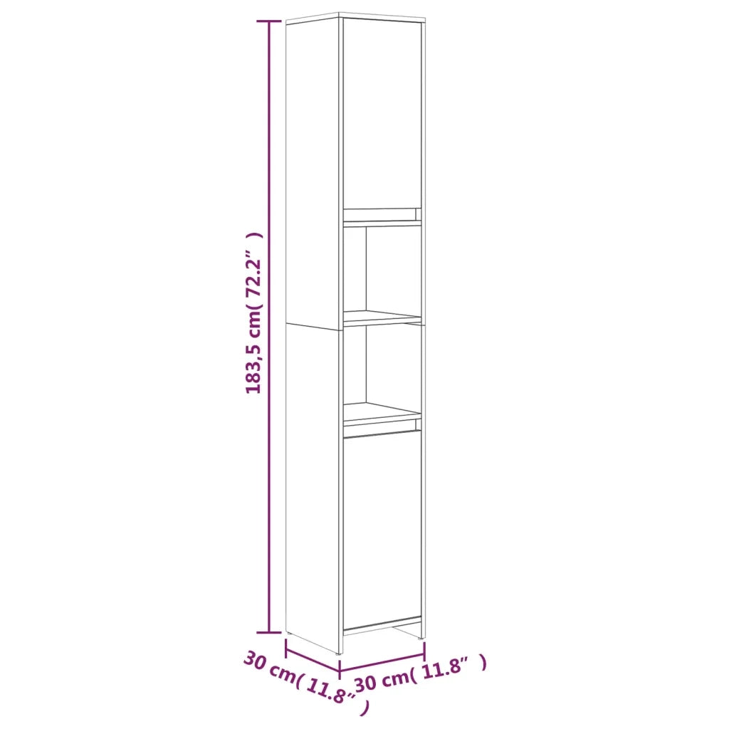 Armadio Bagno | Mobile da Bagno Rovere Grigio 30x30x183,5cm Legno Ingegnerizzato