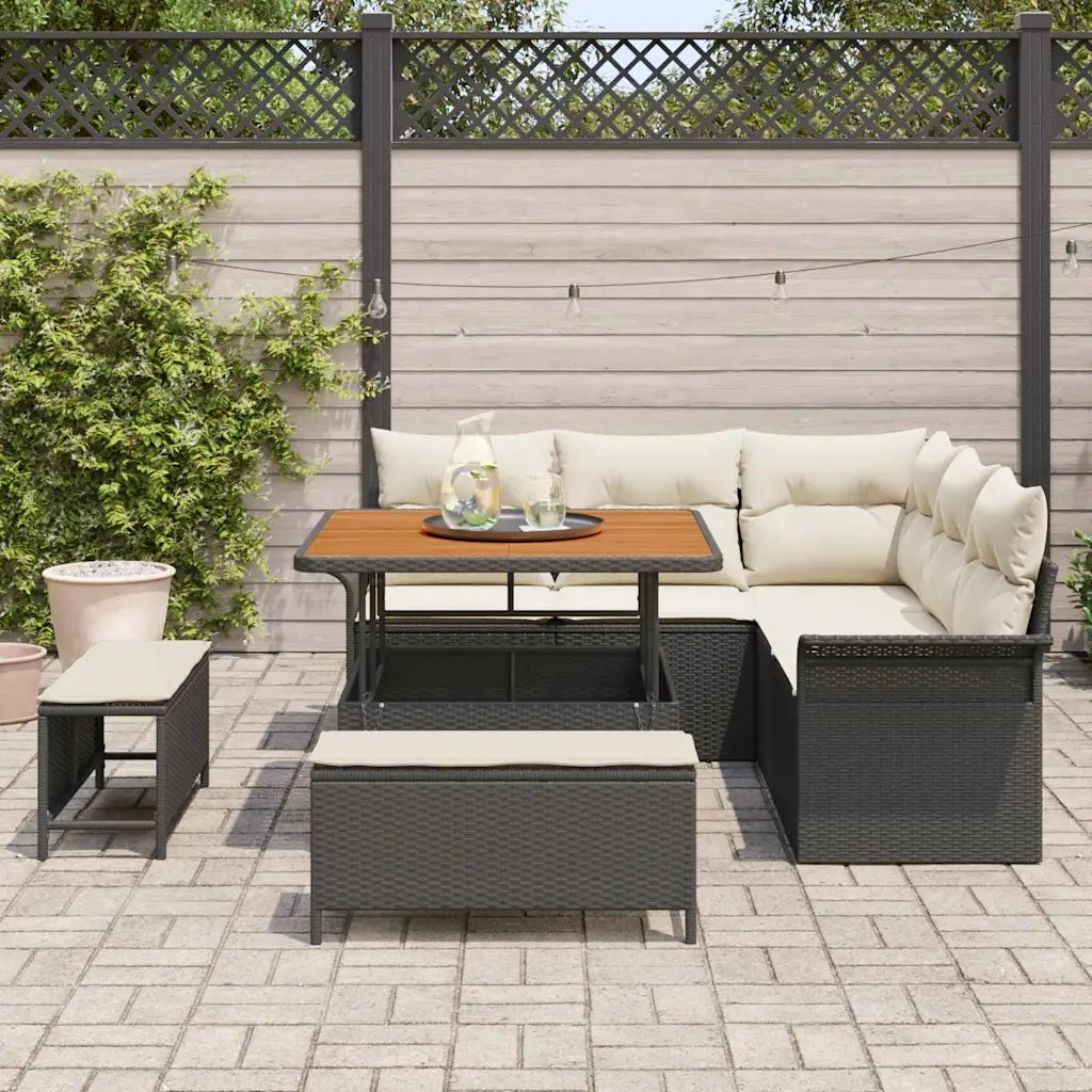 Set Divano da Giardino con cuscino 8 pcs Nero polyrattan