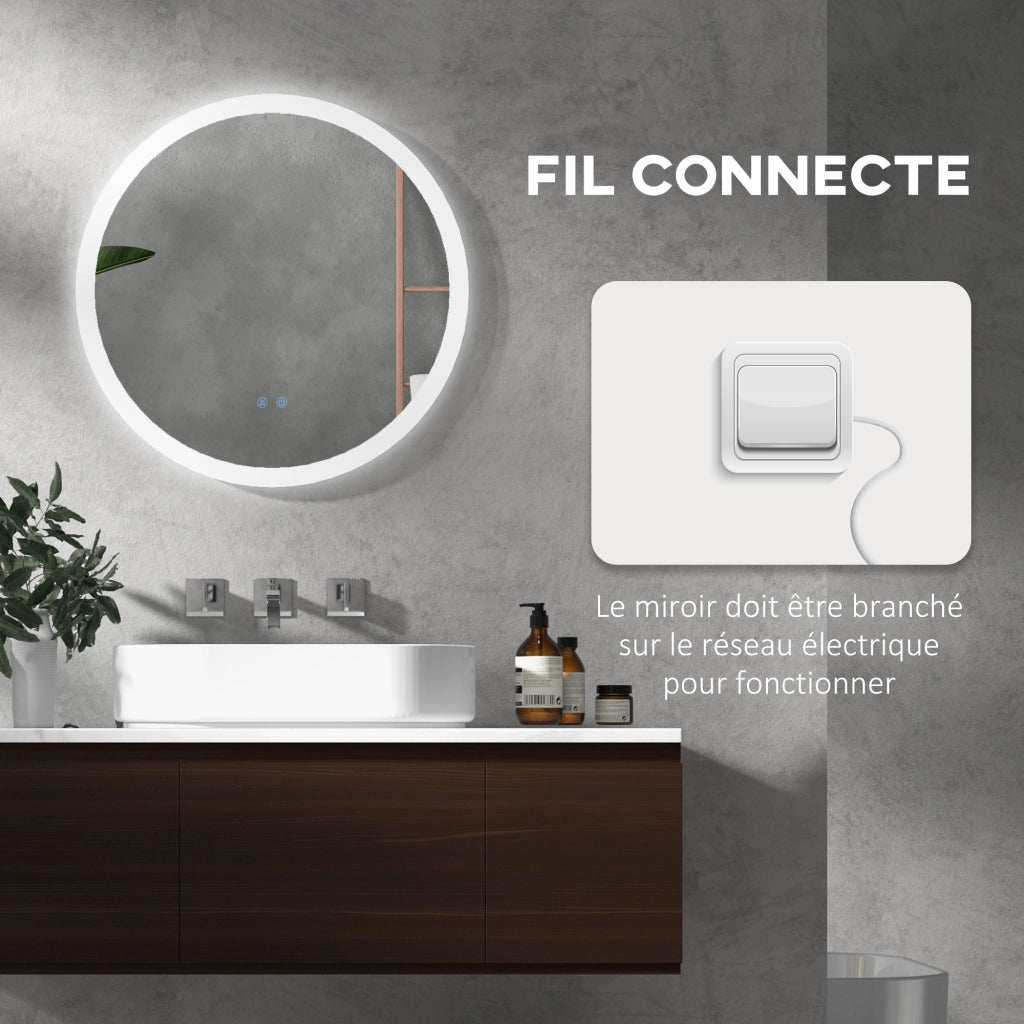 Specchio da Bagno Rotondo LED a Parete con Illuminazione 3 Colori ¨C zephmum ¨C Grigio ?60 cm