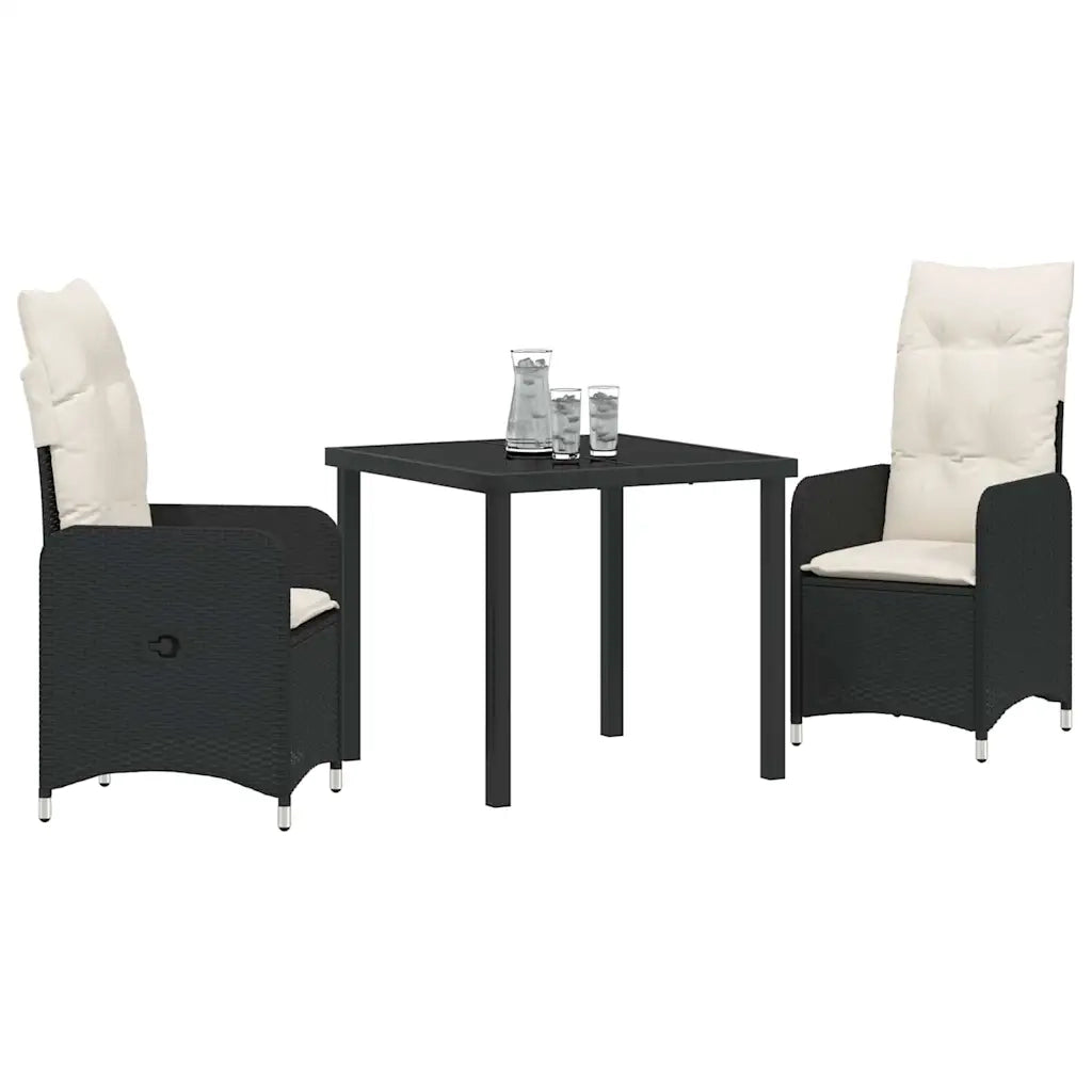 Set da Pranzo per Giardino con cuscino 3 pcs Nero polyrattan 3379632