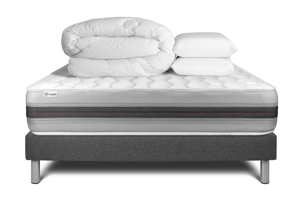 Pacchetto letto completo - Materasso 160x200cm + Box spring con doghe (in kit) + 2 cuscini + Piumino - Vitalspring Recover