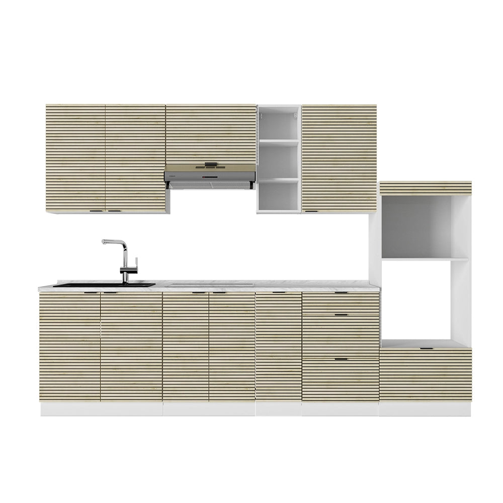 Cucina componibile Fame-Line Pannello in quercia/Bianco 280 cm, PL Marmo Vicco