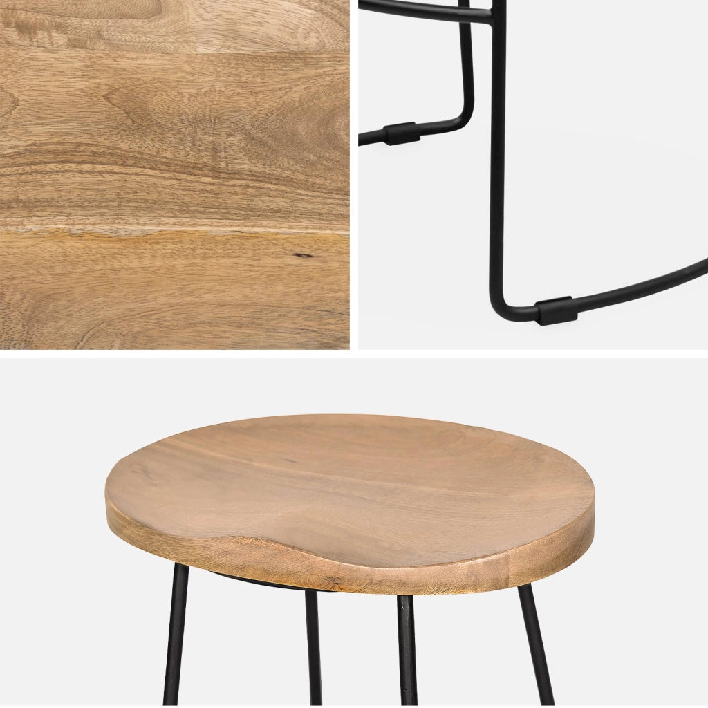 Set di 2 sgabelli da bar in legno di mango e acciaio, 65cm, marrone