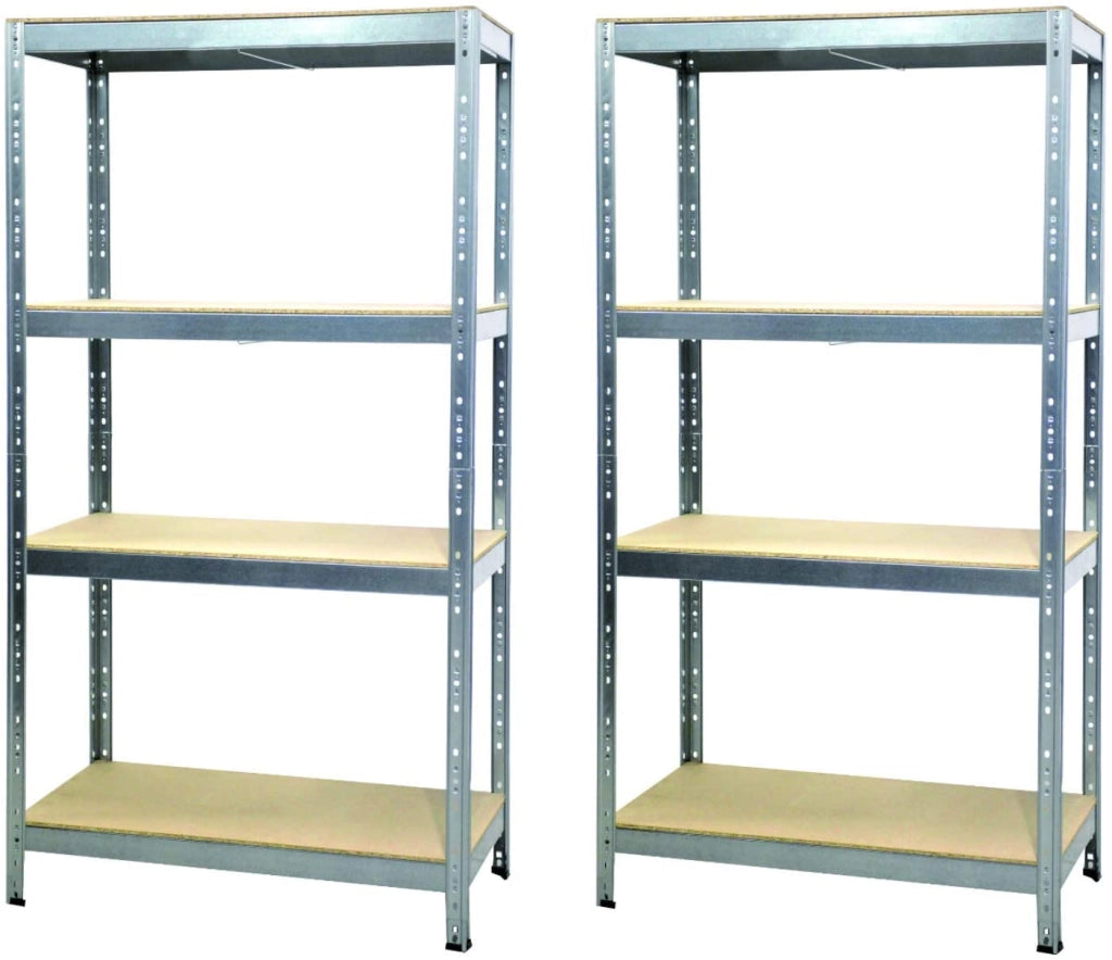 2 SCAFFALI IN METALLO ZINCATO CON PIANI IN TRUCIOLATO 90 X 40 X 174 CM 4 RIPIANI
