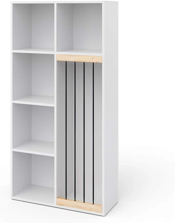 Libreria bambini Marvin, Bianco, 72 x 143 cm con 4 scatole pieghevoli opt.2, adatto per riporre giocattoli e libri