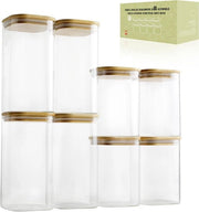 Set di contenitori in plastica con coperchio in bambù quadrato - in 2 misure: 1150 ml; 1580 ml - Set da 8 pezzi