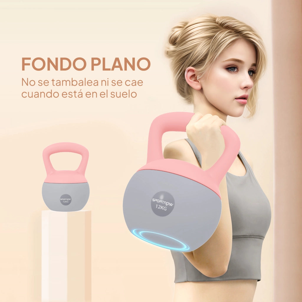 Kettlebell 12 kg ¨C Xylo ¨C Rosa e Grigio, Impugnatura Antiscivolo, Riempimento Sabbia Metallica, 21x21x30 cm
