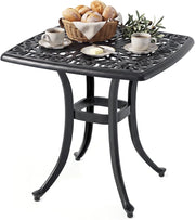 Tavolino da Esterno in Alluminio, con Foro per Ombrellone, Quadrato Antiruggine, per Giardino, Veranda e Balcone, Portata 120 kg