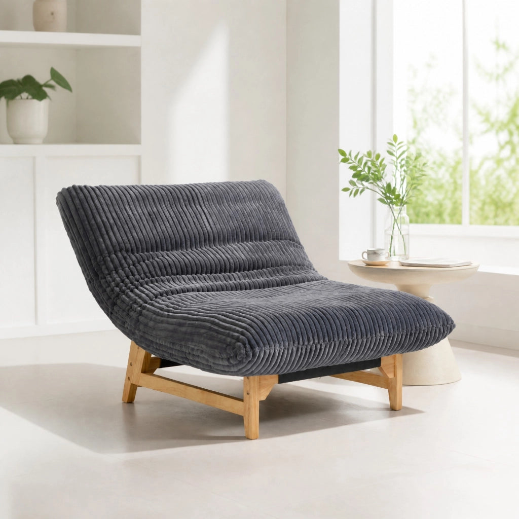 Poltrona sacco per adulti in tessuto corduroy grigio, seduta ergonomica con schienale, imbottitura morbida, per soggiorno e camera da letto
