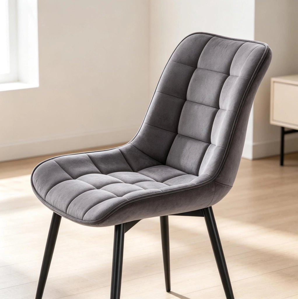 SEDIE Imbottite Set da 2 in Velluto Grigio Scuro con Gambe in Metallo