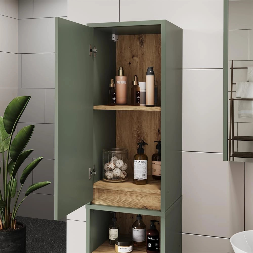 Armadio per il bagno Viola, Verde/Artigianale, 38 x 170 cm con 2 porte