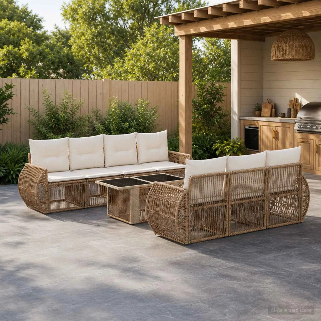 Set Divano da Giardino 8 pz Beige e Bianco Crema polyrattan 3436908