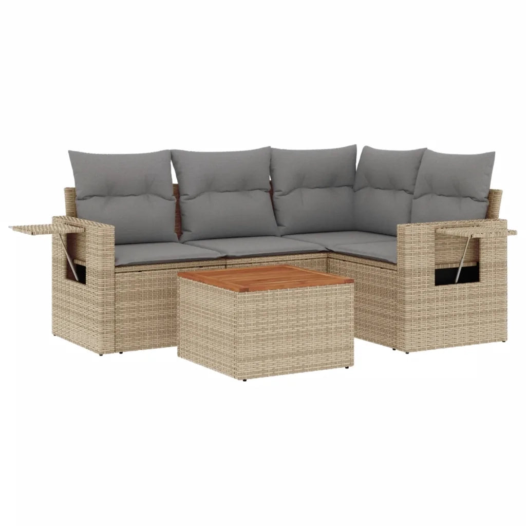 Set Divano da Giardino 5 pz con Cuscini Beige Misto Polyrattan