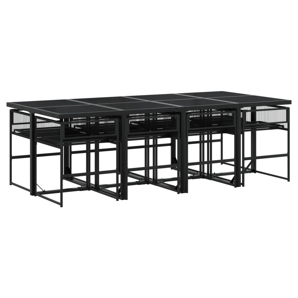 Set da Pranzo da Giardino 9 pz Nero in Polyrattan 3295035
