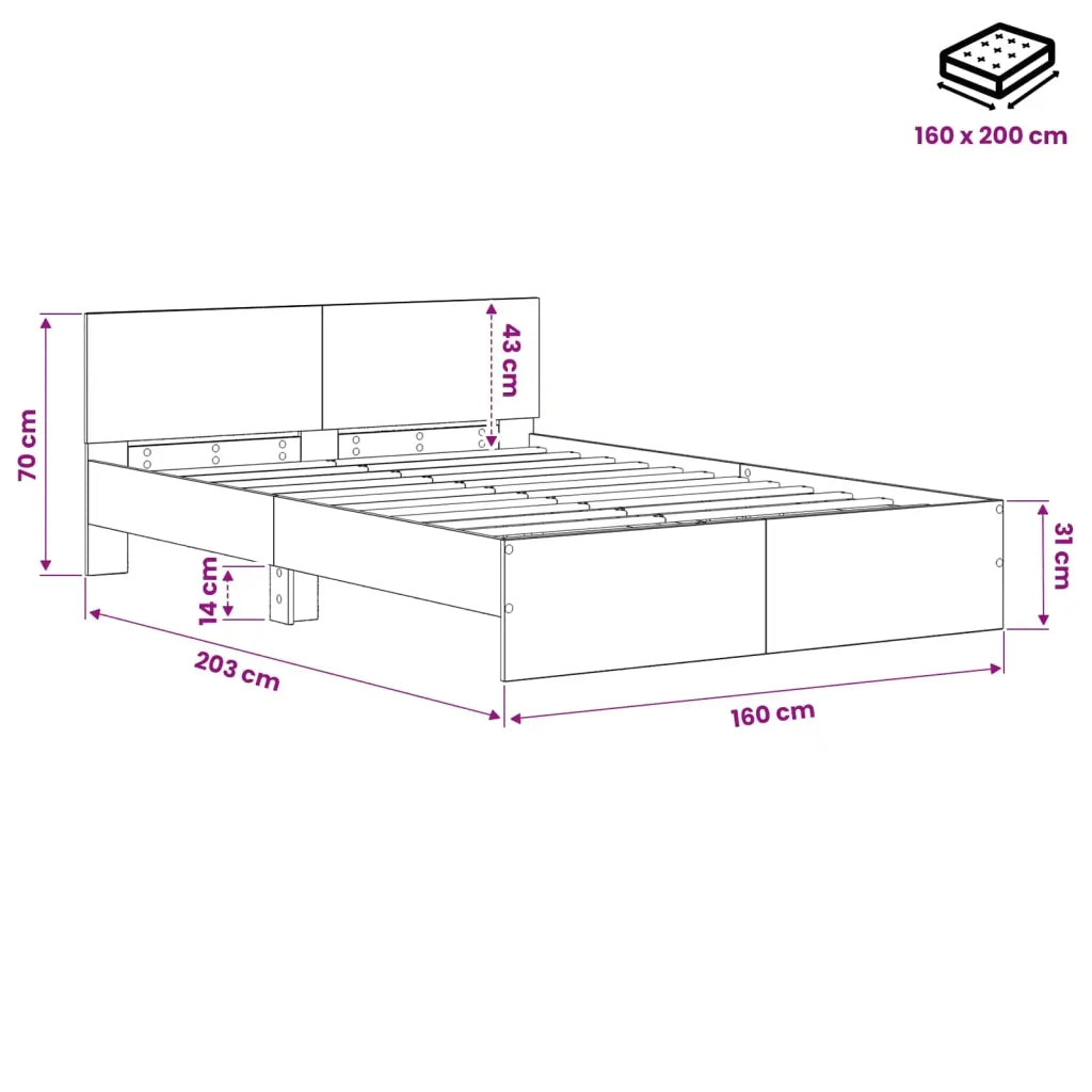 Struttura letto con testata Rovere Nero 160 x 200 cm 3445773