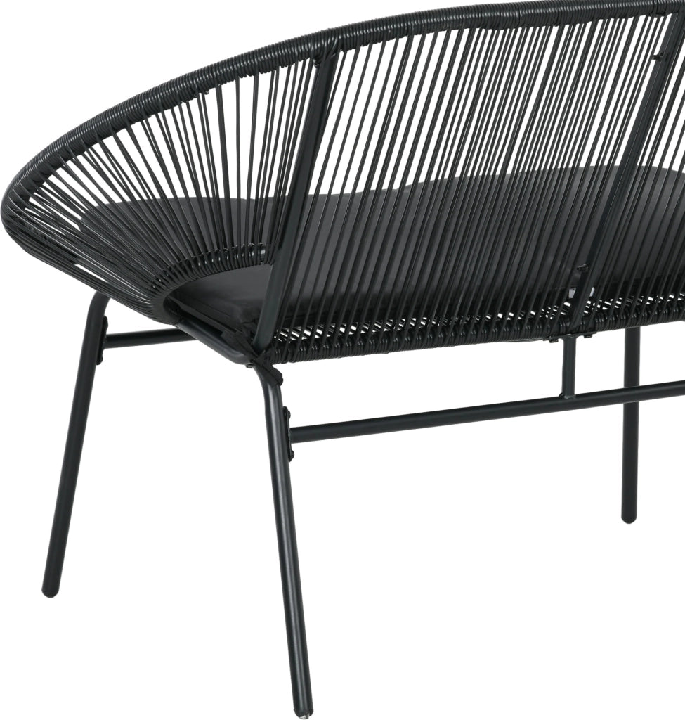 Divano da Giardino 2 Posti 132x72x83 cm con Cuscini e Braccioli in Rattan PE e Acciaio Nero