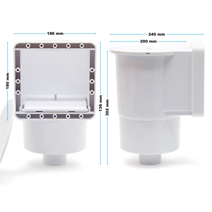 Set skimmer fisso con bocchetta d'aspirazione per piscine con cestello di raccolta