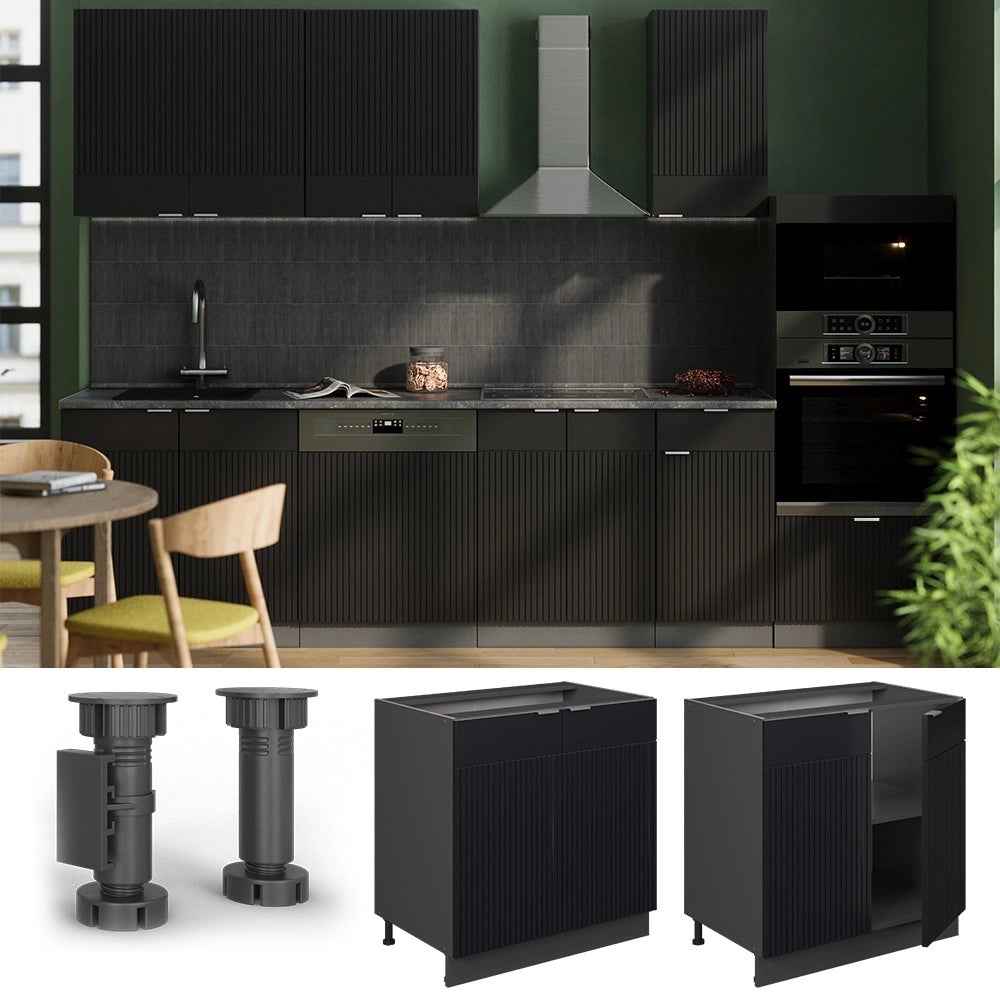 Mobile lavello cucina Fame-Line Nero rigato/Antracite 80 cm con ripiano, senza piano di lavoro Vicco