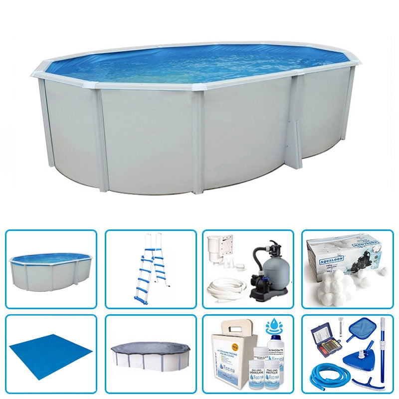 Piscina Fuori Terra Steelwhite Omega 550 Liner 0,6 Mm - 5,50 X 3,66 X H.1,32 M - Kit Pro
