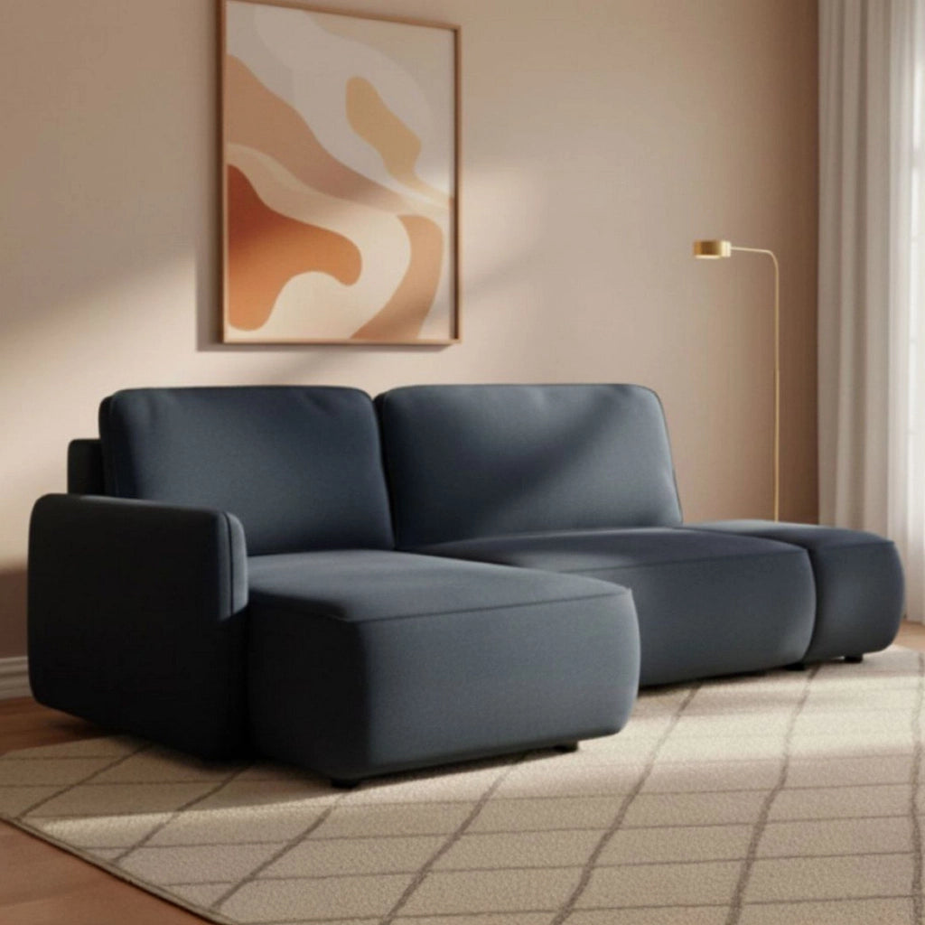 Rezzo, Divano Letto con Penisola Contenitore, 229x148 cm blu