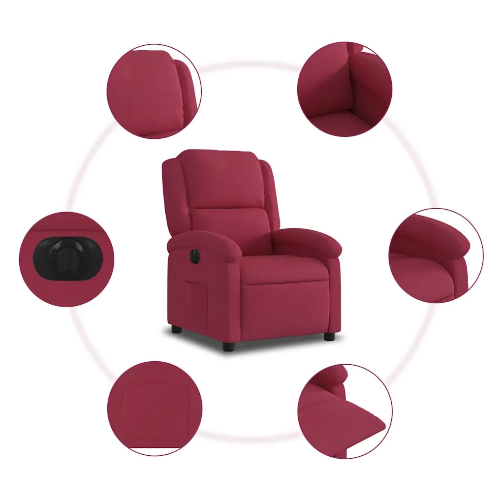 Poltrona | Sedia Relax Elettrica Reclinabile Rosso Vino in Tessuto