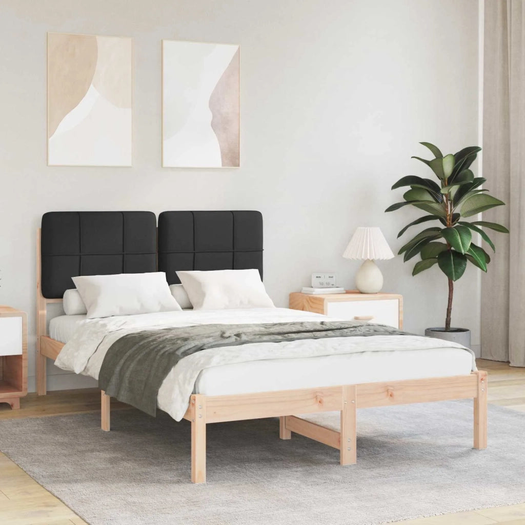 Letto con Testiera Rivestita Nero 120 x 190 cm Pino massello