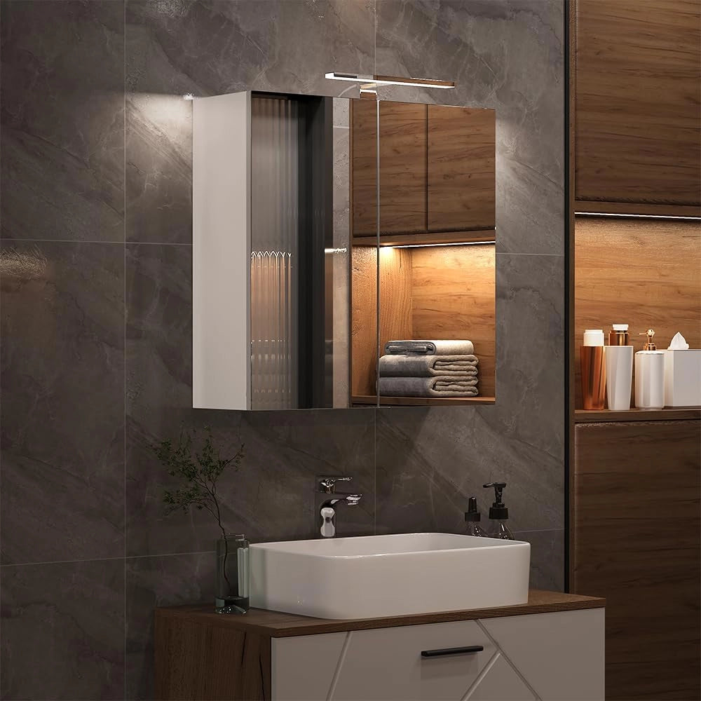 Mobile a specchio per il bagno Lavio, Bianco, 60 x 60 cm con illuminazione a LED