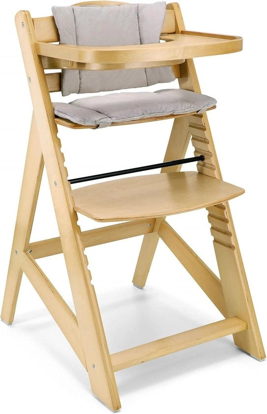 Sedia per bambini regolabile in altezza - seggiolina da tavola in legno con cuscino - cintura di sicurezza a tre punti - legno massello.