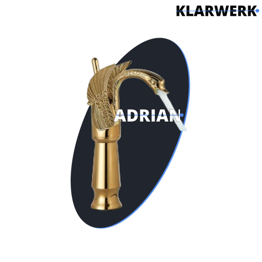 ADRIAN | Rubinetto da bagno alto di design in acciaio inossidabile con aspetto cigno | per lavabo di lusso dorato per ristorazione alberghiera |
