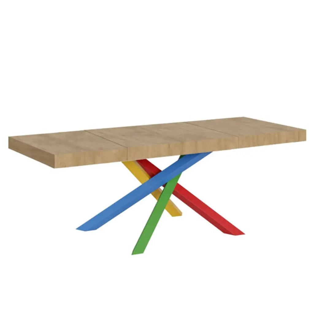 Tavolo allungabile 160/420x90 cm Volantis Premium colore quercia natura gambe multicolore 4/B