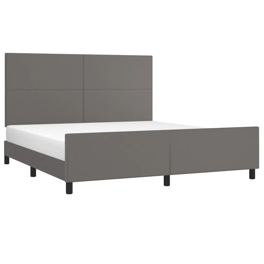 Letto matrimoniale | Letto per adulti | Giroletto con Testiera Grigio 160x200 cm in Similpelle