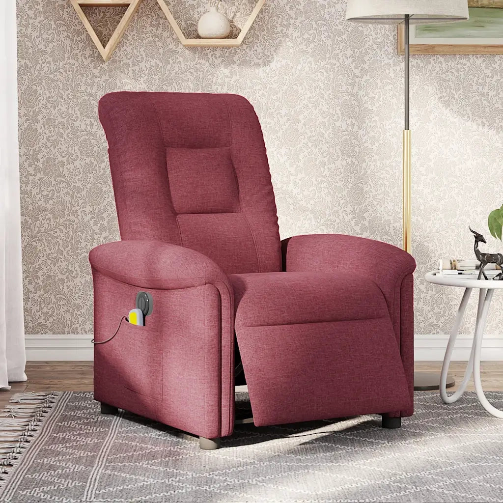 vidaXL Poltrona Massaggiante Reclinabile Elettrica Rosso Vino Tessuto