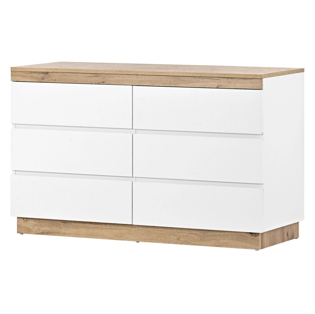 Cassettiera a 6 cassetti con ampio spazio contenitivo in truciolare E1 bianco e rovere