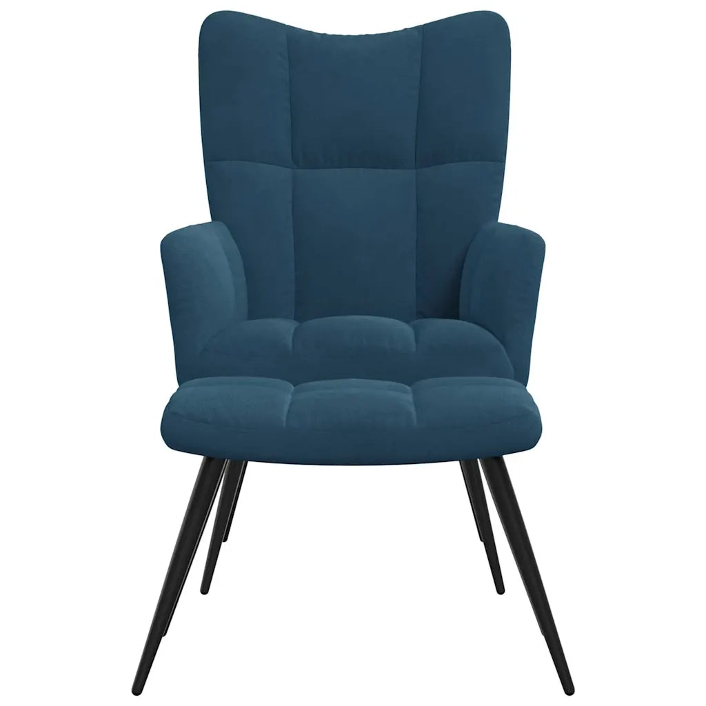 Divano Sedia-Poltrona Relax con Poggiapiedi Blu in Velluto 404649
