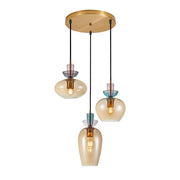 Lampadario FANDA Italux oro tondo 3 vetri ambra E27